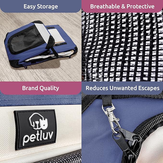 Soft-Sided Cat & Dog Pet Carrier, Large 24"x16"x16", Fits Large Cat, 2 Cats, or Medium Dog Comfortably, Great for Travel & Vet Visits, Privacy Windows, Removable Bed, Locking Zippers, Folds Flat