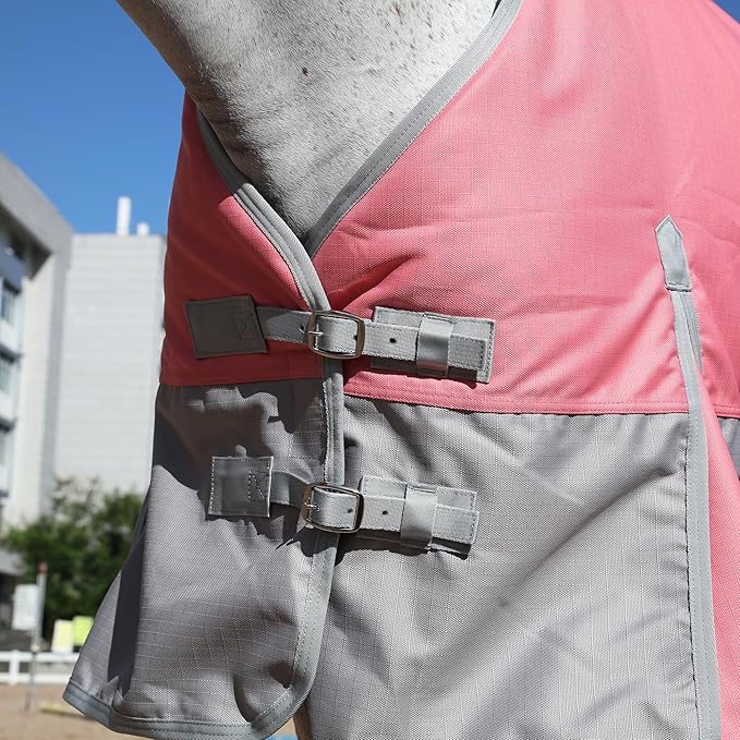 LEAFOREST 1200D Turnout Horse Winter Blanket Waterproof Breathable Snow Proof Heavy Blankets 200g Fill Sheet in The Barn, Stable, Stall, Pasture, Paddock Pink Grey 78 inches