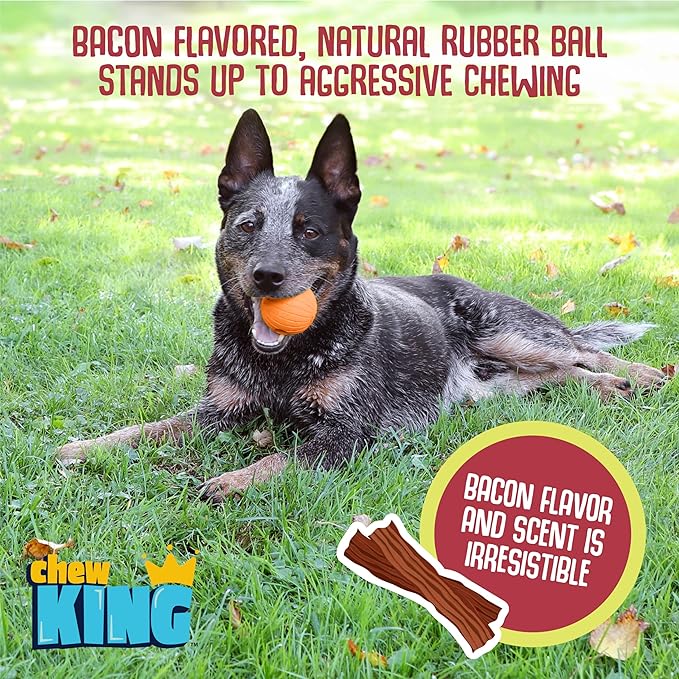 Chew King by Mammoth Bacon Flavored Dog Balls, Supreme 2.5" 2-Pk