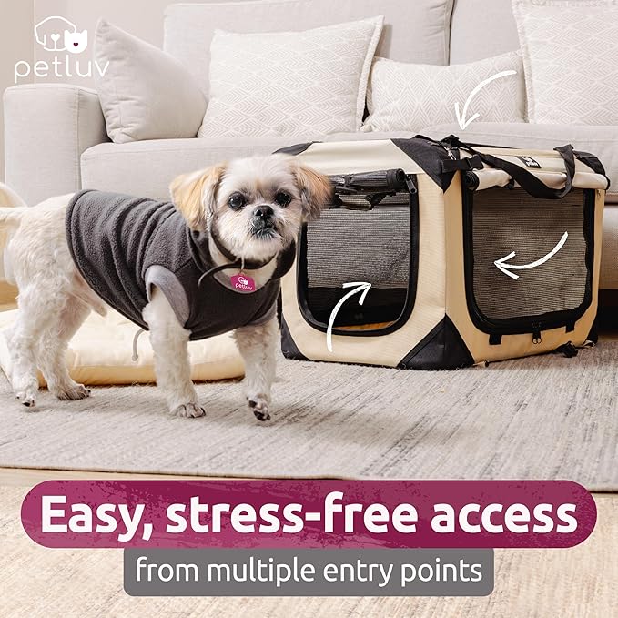 Soft-Sided Cat & Dog Pet Carrier, Medium 20"x13"x13" Fits Most Cats or Small Dog, Comfortable for Travel & Vet Visits, Privacy Windows, Removable Plush Bed, Top/Side Entry, Locking Zippers, Folds Flat