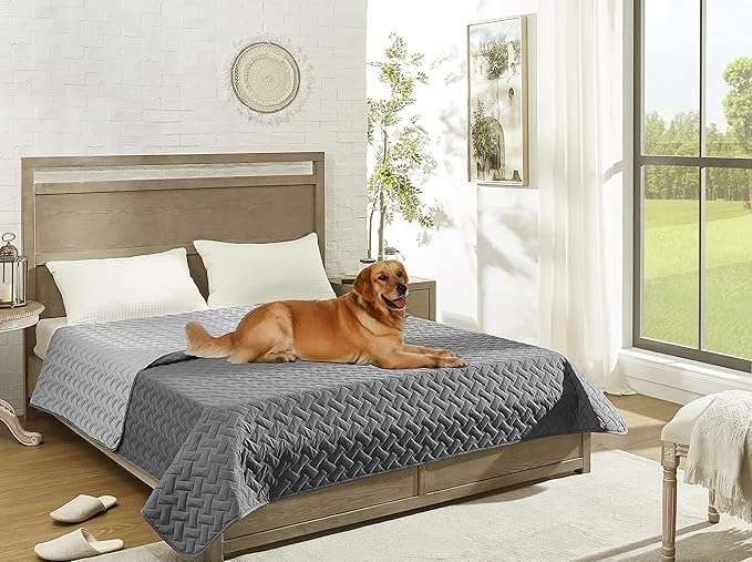 gogobunny 100% Double Sided Waterproof Dog Blanket Soft Pet Bed Cover Reversible Protect Furniture Couch Sofa Car for Puppy Cat Kids (Dark Grey/Light Grey, 68x82 Inch (Pack of 1))