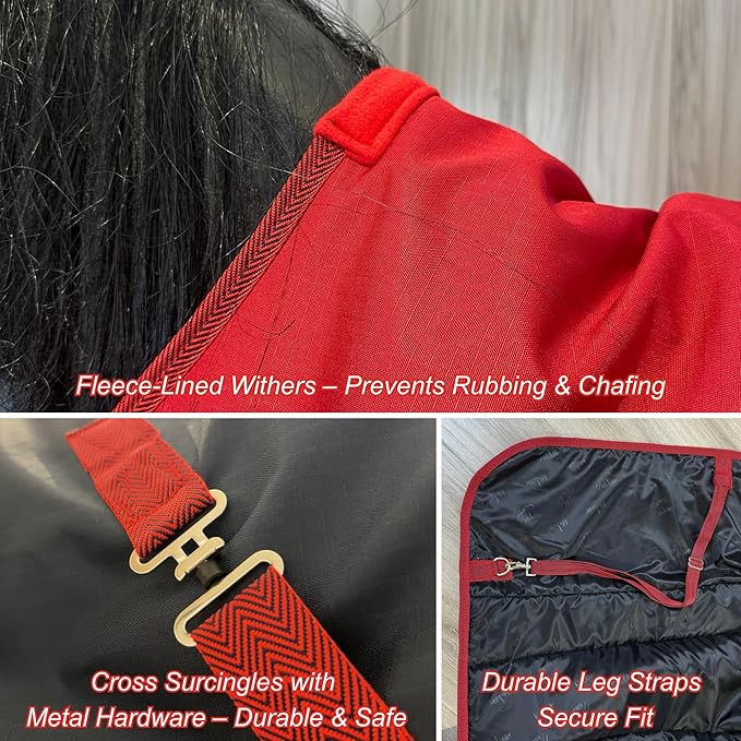 BARN & STABLE 600Denier 3000mm/3000mvp Super Waterproof & Breathable Horse Blankets for Winter with 200g Fill