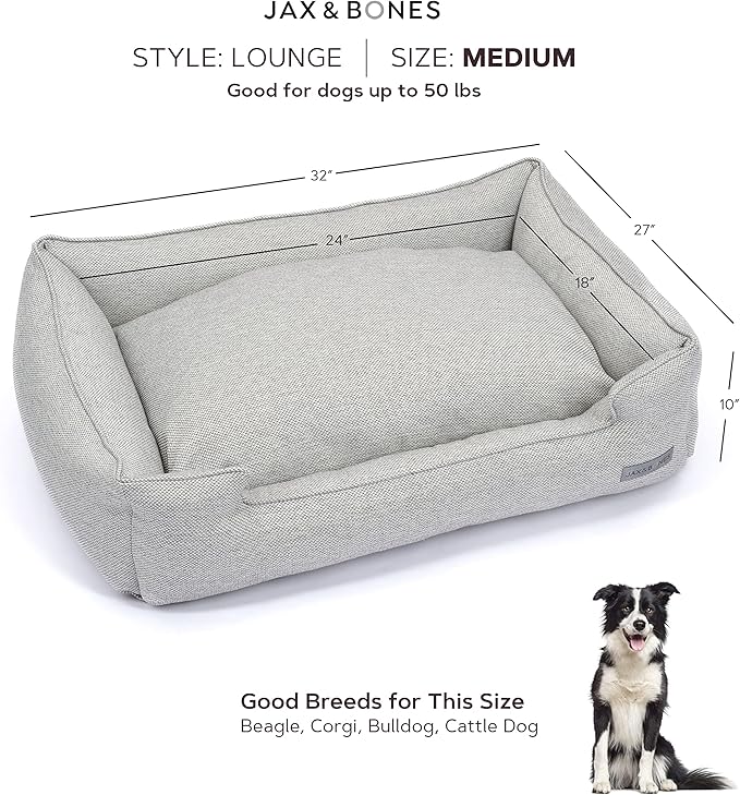 Jax & Bones Dog Bed Lounge - Machine Washable Bed for Dogs - Extra Heavy Duty Bolstered Sides - Medium Grey Dog Mat Beds | 32 x 27 Inches