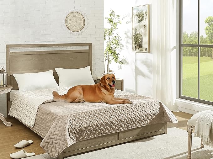 gogobunny 100% Double Sided Waterproof Dog Blanket Soft Bed Pet Cover Reversible Protect Furniture Couch Sofa Car for Puppy Cat Kids (Dark Beige/Light Beige, 82x82 Inch (Pack of 1))