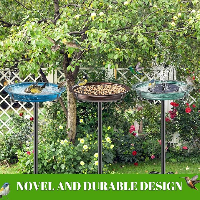 Bird Baths for Outdoors, Detachable Birdbaths for The Garden Clearance, Heavy Duty Freestanding Bird Baths, Bird Bath Bowl Spa & Birdfeeder with Metal Stake Stand (Retro Green)