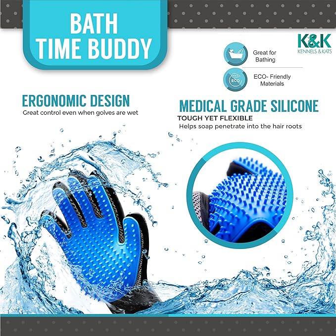 KENNELS & KATS Pet Grooming Gloves | Deshedding Glove for Easy, Mess-Free Grooming | Grooming Mitt for Dogs, Cats, Rabbits & Horses with Long/Short/Curly Hair | Pet Hair Gloves for Pet Hair Removal