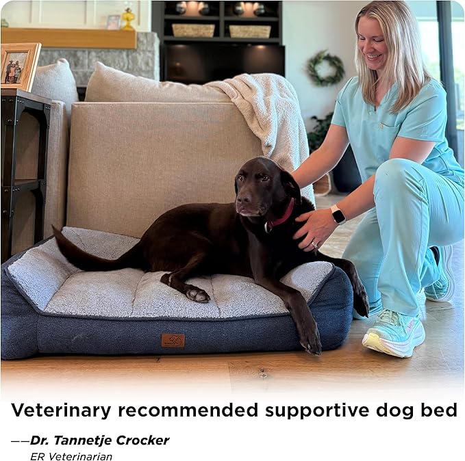 Bedsure Orthopedic Dog Beds Large Sized Dog - Extra Thick Supportive Large Dogs Bed with Waterproof Washable Cover, L Plus Comfort Pet Bed Sofa with Soft Plush Sherpa and Nonskid Bottom, Brown, 38"