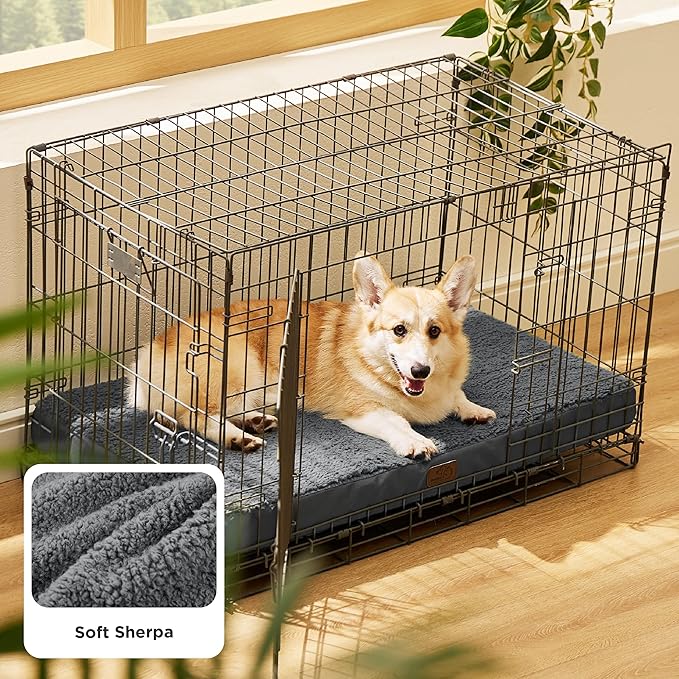 Bedsure Large Dog Bed for Crate - Comfy Flat Pet Beds with Removable Washable Cover, Orthopedic Egg Crate Foam Crate Mat, Suitable for Pet Up to 50 lbs