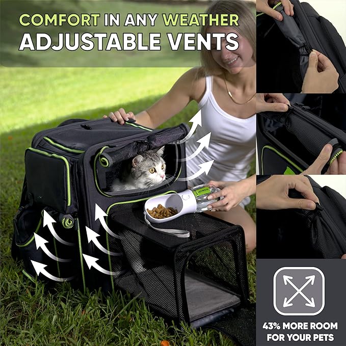 Cat Backpack Carrier & Dog Car Seat for Small Pets Up to 25 lbs - Expandable Cat Carrier Backpack with Safety Leash and Breathable Mesh - Waterproof for Travel - 3 in 1