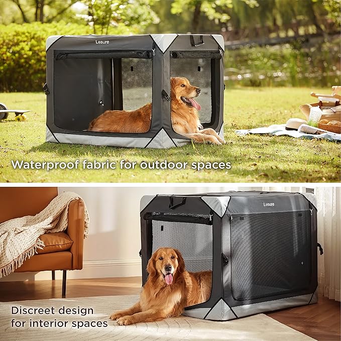 Lesure Collapsible Dog Crate - Portable Travel Kennel for Extra Large Dog, 4-Door Pet Crate with Durable Mesh Windows, Indoor & Outdoor, Charcoal Gray