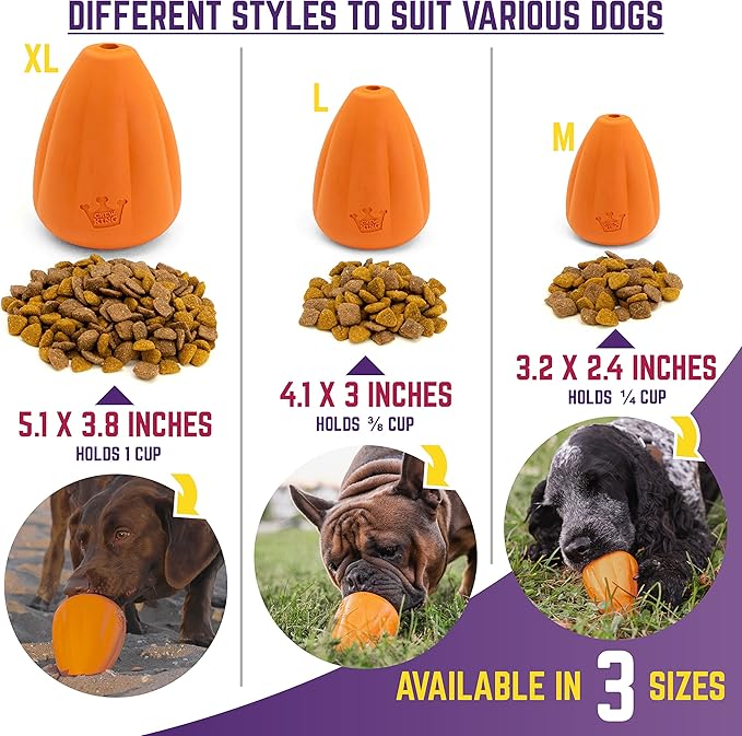 Chew King by Mammoth Premium Treat Dog Toy, Extremely Durable Natural Rubber Toy, Bacon Flavored Dog Treater, Orange Medium