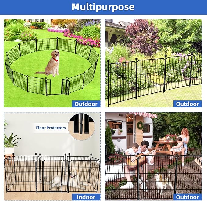 ADAVIN Garden Fence with Gate 36 in(H)×31 Ft(L) 14 Panels, Camping Fence, Tall Animal Barrier Fence, Pet Fences for Dogs Outside, Black Metal Decorative Garden Fencing, Flower Bed Fencing