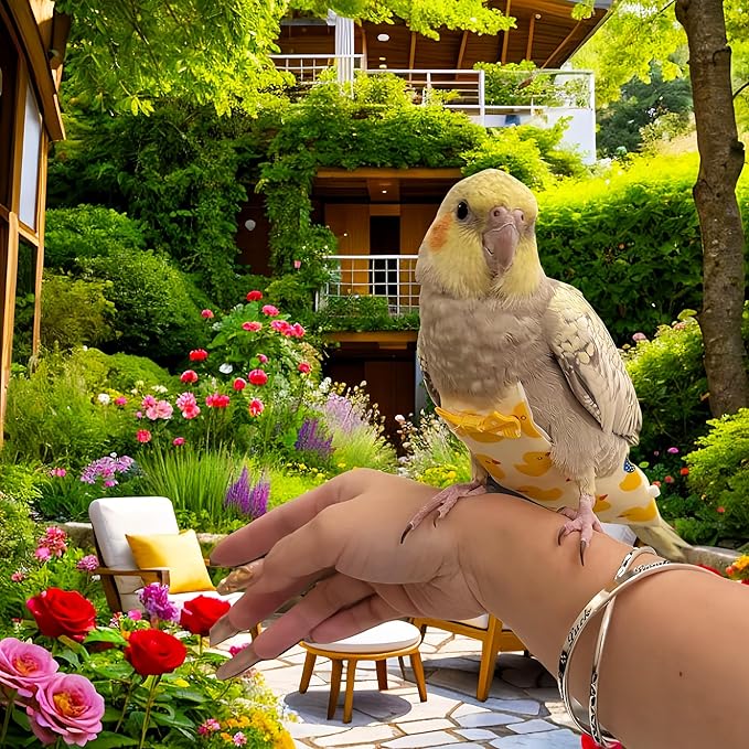 5 Pcs Bird Diapers Bird Harness Flight Suits Diapers Reusable Parrot Nappy with Waterproof Inner Layer Washable Cute Urine Wet Suit for Cockatiel Conure Budgie Macaw Parakeet Lovebird,S