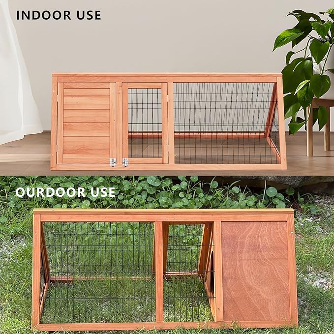 Small Chicken Coop, Wooden Chicken Coop for 2 Chickens Outdoor A-Frame Quail Cage Rabbit Hutch with 2 Doors,Removable Tray&Ventilating Wire Fence for Backyard,Farm(Brown)