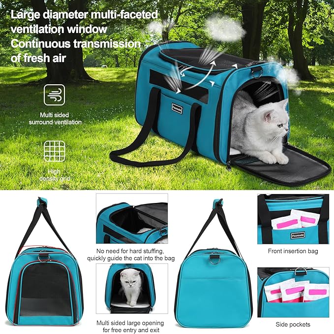 Cat Soft-Sided Carriers,Small Dog Travel Carriers,Small Animal Rabbit Carrying Case,TSA Airline Approved Pet Carrier（Blue）