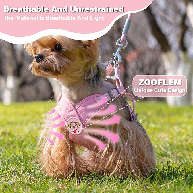 Dog Harness with Leash Set, Puppy Soft Vest No Choke No Pull, Adjustable Neck and Chest, Lightweight Harness and Anti-Twist Pet Leash Combo for Small to Medium Dogs (Pink, S-Small)
