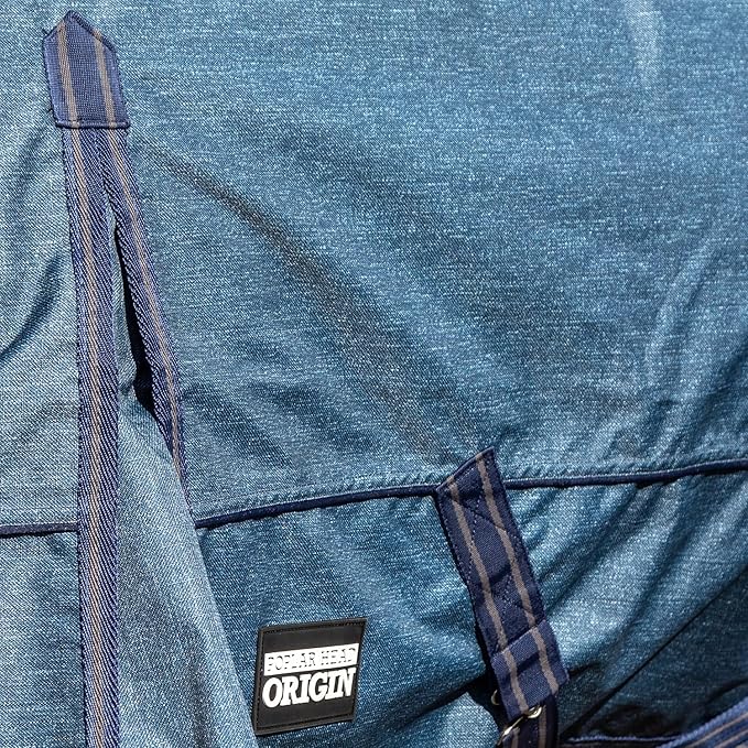 Jeffers Poplar Head 600 Denier Turnout Sheet for Horses, 0g Polyfill, 81"- Waterproof, Windproof Lightweight Horse Blanket, Adjustable Chest Belly Straps, Tail Flap, Stable Blanket - Blue Jean Baby