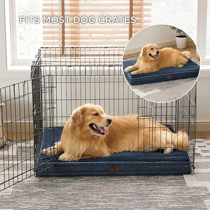 Bedsure Memory Foam Dog Crate Bed for Extra Large Dogs - XL Orthopedic Pet Beds with Removable Washable Cover and Nonskid Bottom - Plush Flannel Fleece Top Pet Mat, Navy