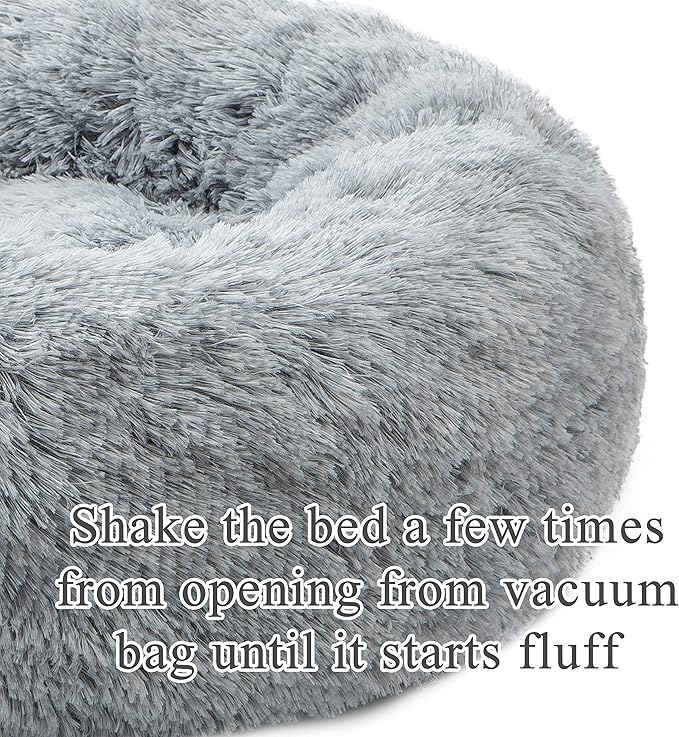 Dog Bed Large, Soft Round Cuddler Dog Beds Fluffy Plush Faux Fur Pet Beds, Anit-Anxiety Self-Warming Comfy (28", Grey)