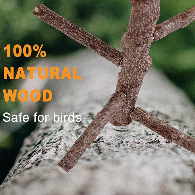 Bird Perch Stand Toy, Natural Wood Parrot Perch Bird Cage Branch Perch Accessories for Parakeets Cockatiels Conures Macaws Finches Love Birds (M: 10" Length)