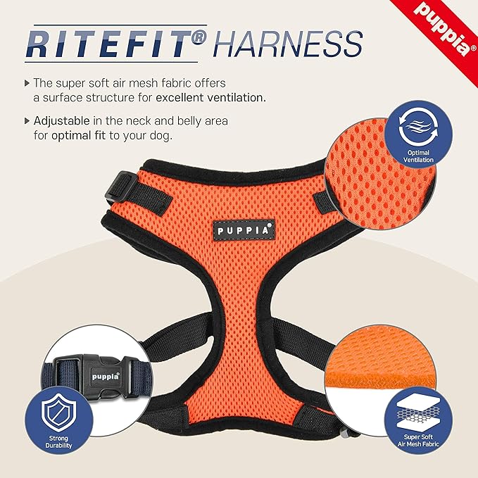 Puppia Authentic RiteFit Harness with Adjustable Neck, Large, Beige