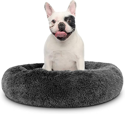 The Dog’s Bed Sound Sleep Donut Dog Bed, Med Steel Grey Fur Calming Nest Bed
