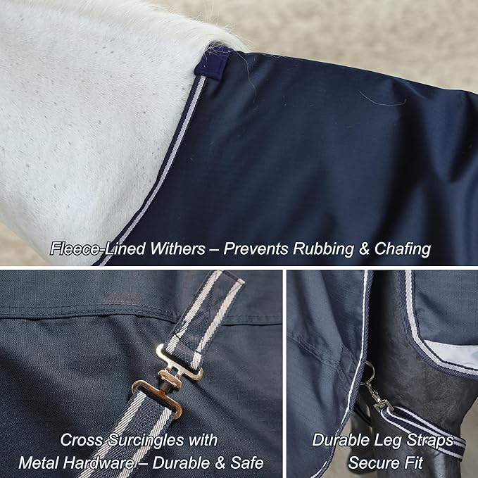 BARN & STABLE 600Denier 3000mm/3000mvp Super Waterproof & Breathable Horse Blankets for Winter with 200g Fill