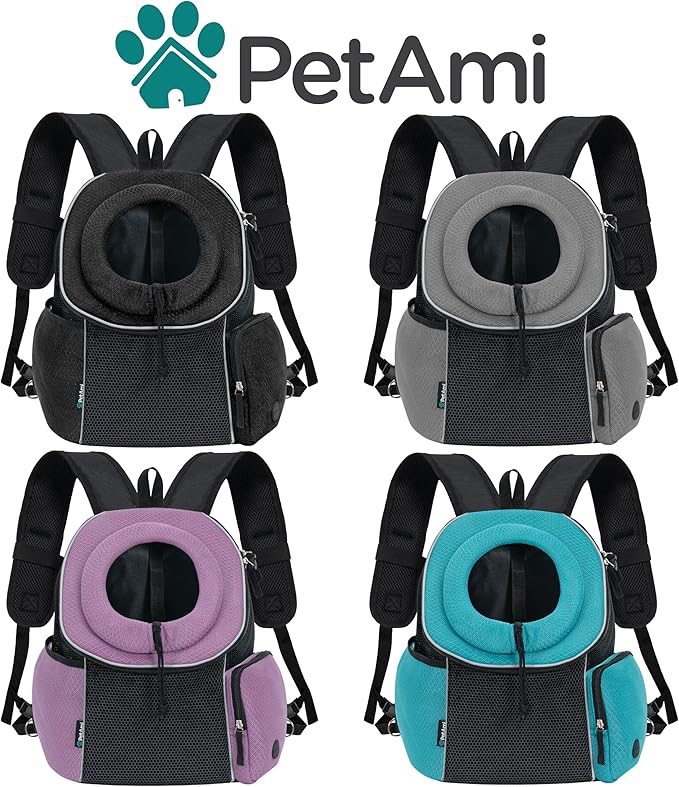 PetAmi Front Carrier Backpack, Ventilated Adjustable Pet Chest Carrier for Dog Cat, Hiking Camping Travel, Small Puppy Medium Cat Carrying Bag, Max 14 lb, Sea Blue