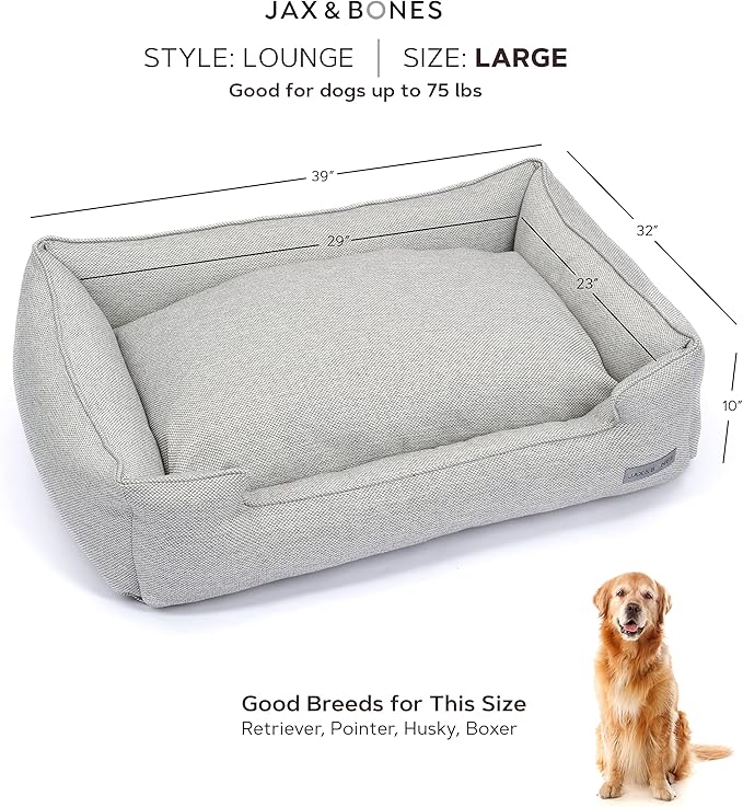 Jax & Bones Dog Bed Lounge - Machine Washable Bed for Dogs - Extra Heavy Duty Bolstered Sides - Large Stonewash Blue Dog Mat Beds | 39 x 32 Inches