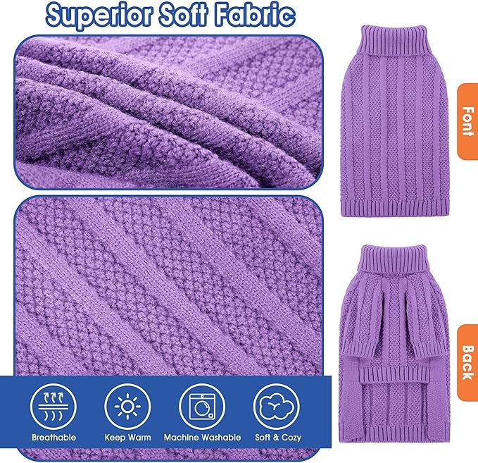 Queenmore XSmall Dog Sweater,Small Sweater for Dog,Soft Knitted Pet Sweater Christmas Clothing,Turtleneck Pullover Puppy Sweaters for Dogs Girls Boys,Cozy Pet Knitwear for Teacup,Chihuahua(Purple,XS)