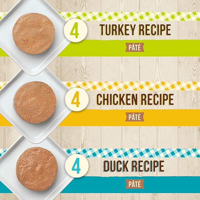 Merrick Purrfect Bistro Grain Free Premium Canned Pate Adult Wet Cat Food, Variety Pack, Chicken, Duck, Turkey - (Pack of 1) 8.25 lb. Cans