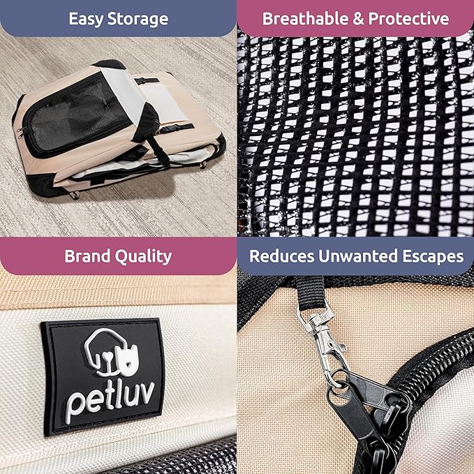Soft-Sided Cat & Dog Pet Carrier, Medium 20"x13"x13" Fits Most Cats or Small Dog, Comfortable for Travel & Vet Visits, Privacy Windows, Removable Plush Bed, Top/Side Entry, Locking Zippers, Folds Flat