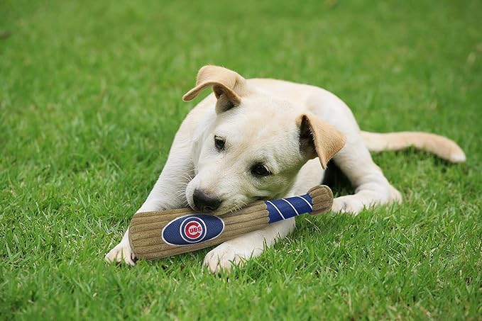 MLB Chicago Cubs Baseball Bat Toy for DOGS & CATS. Soft Corduroy Plush Dog Toy with Inner SQUEAKER, MLB Chew Toys for Dogs or Cats. Durable Fun Interactive Dog Toy with Team Names and Logo