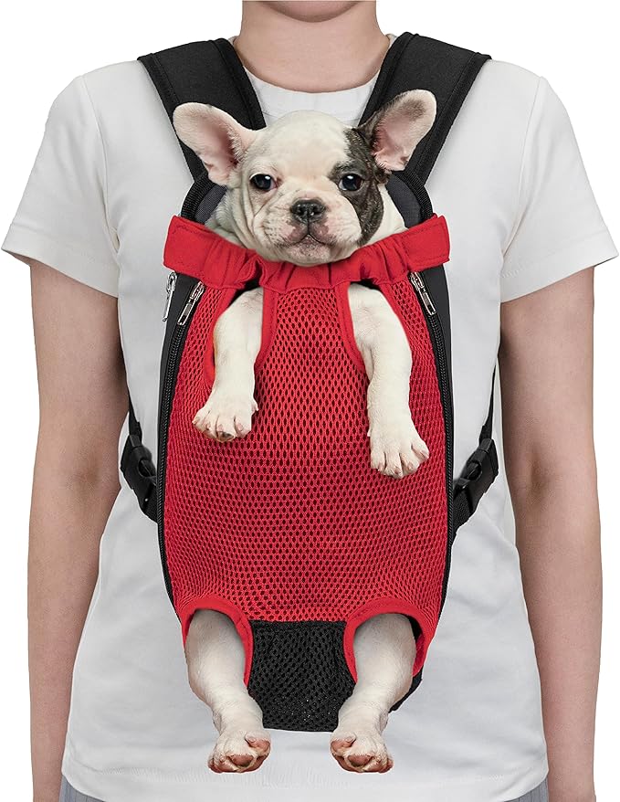 PetAmi Dog Carrier Backpack, Adjustable Dog Pet Cat Front Carrier Backpack | Ventilated Dog Chest Carrier for Hiking Camping Travel, Sling Bag for Small Medium Dog Cat Puppies, Medium, 9-13 lbs, Red