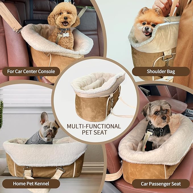 Johnear Puppy Dog Booster Seat for Small Dogs up to 28 lbs - 3 in 1 Portable Pet Handbag Sofa - Car Travel & Winter Warm Carrier with Safety Belt