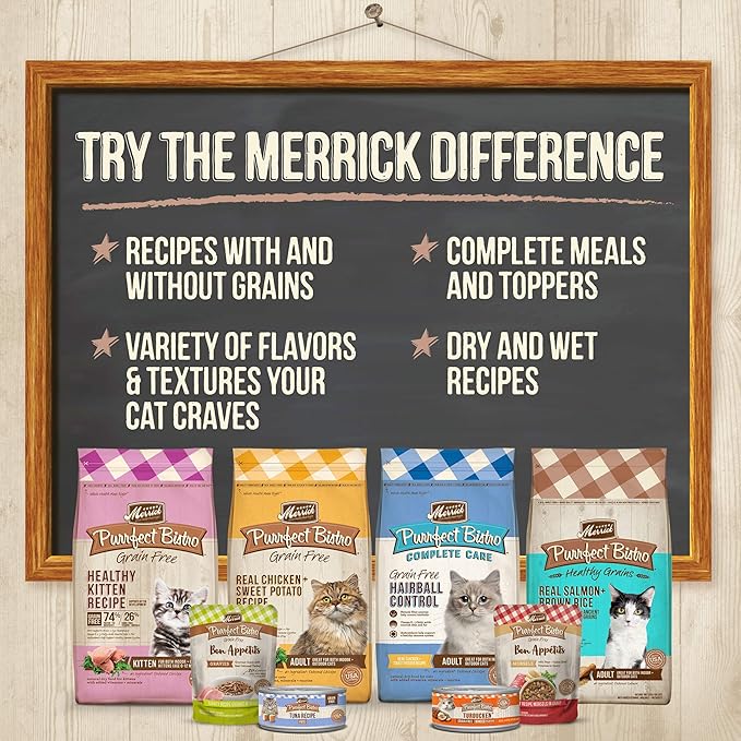 Merrick Purrfect Bistro Grain Free Premium Canned Pate Adult Wet Cat Food, Variety Pack, Chicken, Duck, Turkey - (Pack of 1) 8.25 lb. Cans