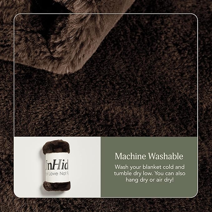 UnHide Lil’ Marsh - Faux Fur Blanket - Durable, Lightweight, Extra Soft Blanket - Machine Washable - Chocolate Hair, Small (50” x 60”)
