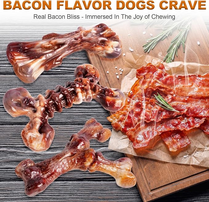 6-Pack Heavy Duty Nylon Dog Chew Toys for Medium Large Dogs Bacon Flavor |Pure Nylon for Aggressive Chewers |Reduces Boredom |Varied Shapes for Extended Engagement | Designed for 25-80 lbs Breed Sizes