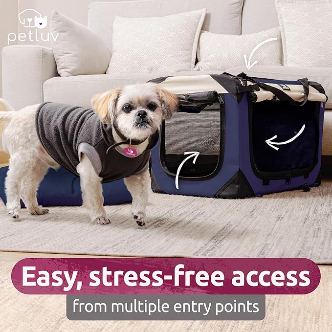 Soft-Sided Cat & Dog Pet Carrier, Medium 20"x13"x13" Fits Most Cats or Small Dog, Comfortable for Travel & Vet Visits, Privacy Windows, Removable Plush Bed, Top/Side Entry, Locking Zippers, Folds Flat