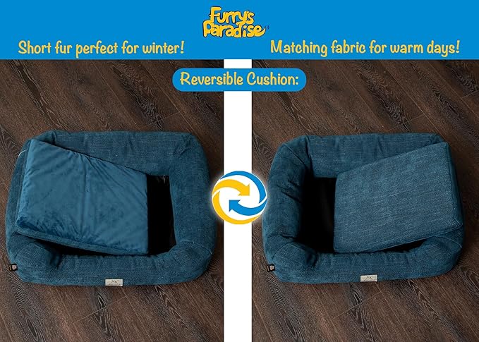 Furry's Paradise Foam Cuddler Pet Bed with Waterproof Liners, Reversible Cushion, Washable Cover, Recycled Fibers and Non-Slip Bottom. (Deeper Waters, Orthopedic Small)