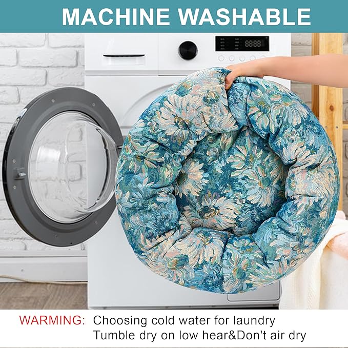 Dog Calming Beds for Small Medium Large Dogs - Round Donut Washable Puppy Dog Bed, Anti-Slip Faux Fur Fluffy Donut Cuddle Anxiety Cat Pet Bed (32" Flower)