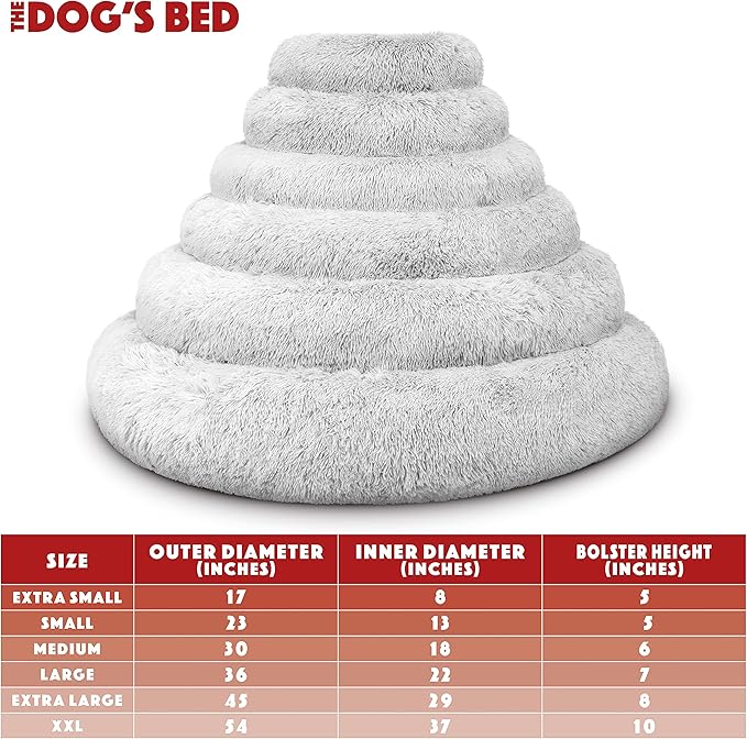 The Dog's Balls Sound Sleep Donut Dog Bed, Small Ice White Fur Calming Nest Bed