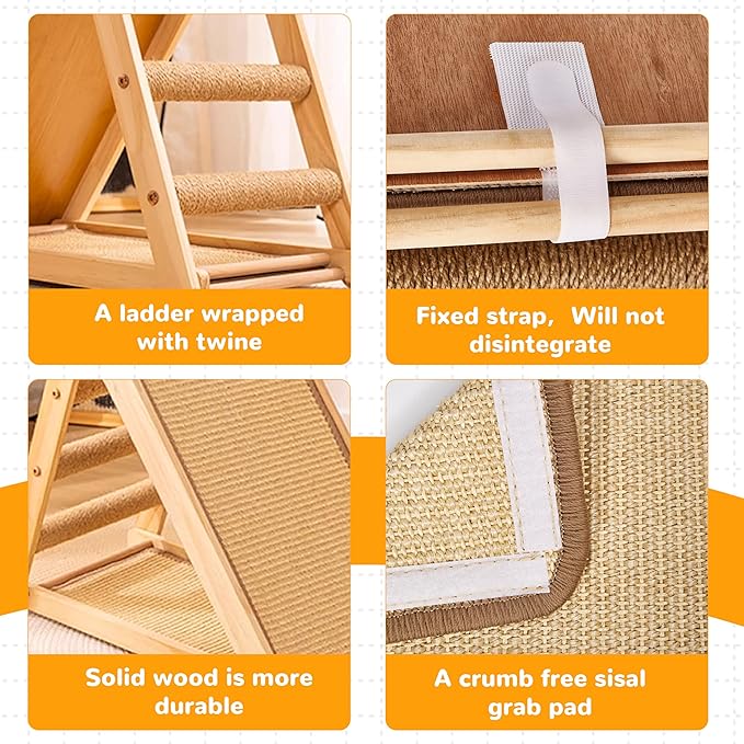 Large Sisal Cat Scratcher, Cat Scratching Post Tower Assembled - Solid Wood Sisal Scratching Posts for Indoor Cats Adults