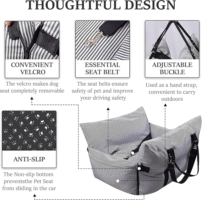 Johnear Dog Car Seat for Medium Dog under 55 lbs Pet Booster Seat Pet Travel Bed with 2 Pockets and Safety Leash, Detachable and Washable Carrier Handbag Bed Dog Back Seat Cushion Couch 30*20.5inches