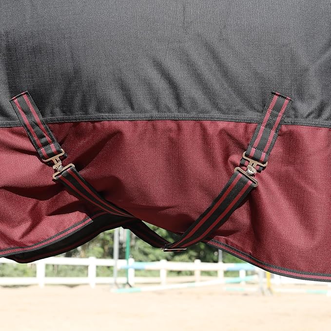 LEAFOREST 1200D Turnout Horse Winter Blanket Waterproof Breathable Snow Proof Heavy Blankets 200g Fill Sheet in The Barn, Stable, Stall, Pasture, Paddock Black Red 84 inches