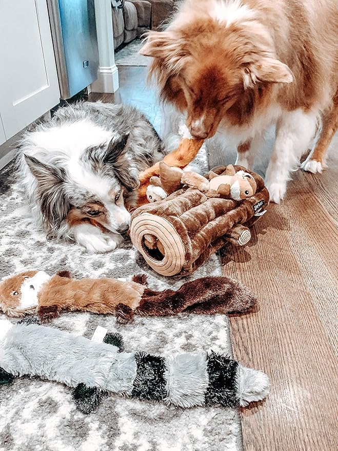 ZippyPaws Skinny Peltz - No Stuffing Dog Toy Pack to Keep Them Busy, for Medium and Large Dogs, Squeaky Pet Toys, Unstuffed Chew Toys, Soft Plush Variety Pack, Fox, Raccoon, and Squirrel - 18"