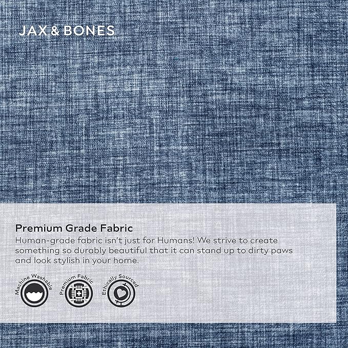 Jax & Bones Dog Bed Lounge - Machine Washable Bed for Dogs - Extra Heavy Duty Bolstered Sides - Medium Stonewash Blue Dog Mat Beds | 32 x 27 Inches