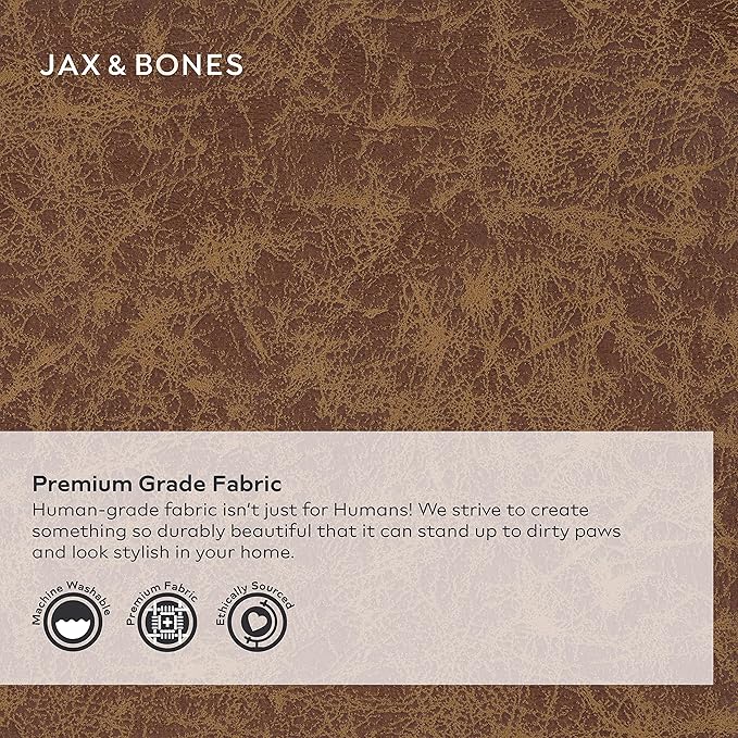 Jax & Bones Dog Bed Lounge - Machine Washable Bed for Dogs - Extra Heavy Duty Bolstered Sides - Vintage Faux Leather Dog Mat Beds | Small 24 x 18 Inches