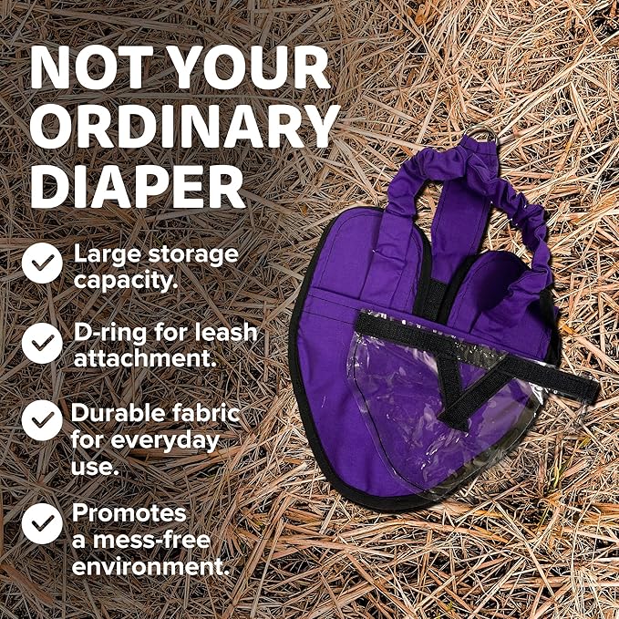 Hen Holster Wrap-Around Bird Diaper & Harness for Hens, Roosters, Ducks, Geese - with Removable Vinyl Liner, Adjustable Fit for Outdoor Adventures & Indoor Use - Easy to wear - Large, Purple